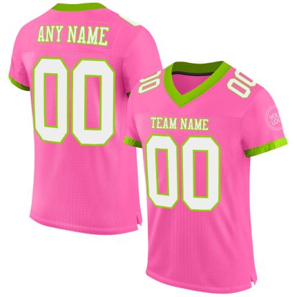 Personalized Pink White-Neon Green Mesh Authentic Football Jersey Team Custom Name and Number
