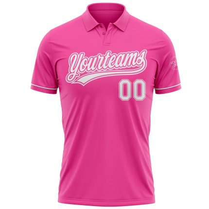 Personalized Pink White Performance Vapor Golf Polo Shirt Team Custom Name and Number
