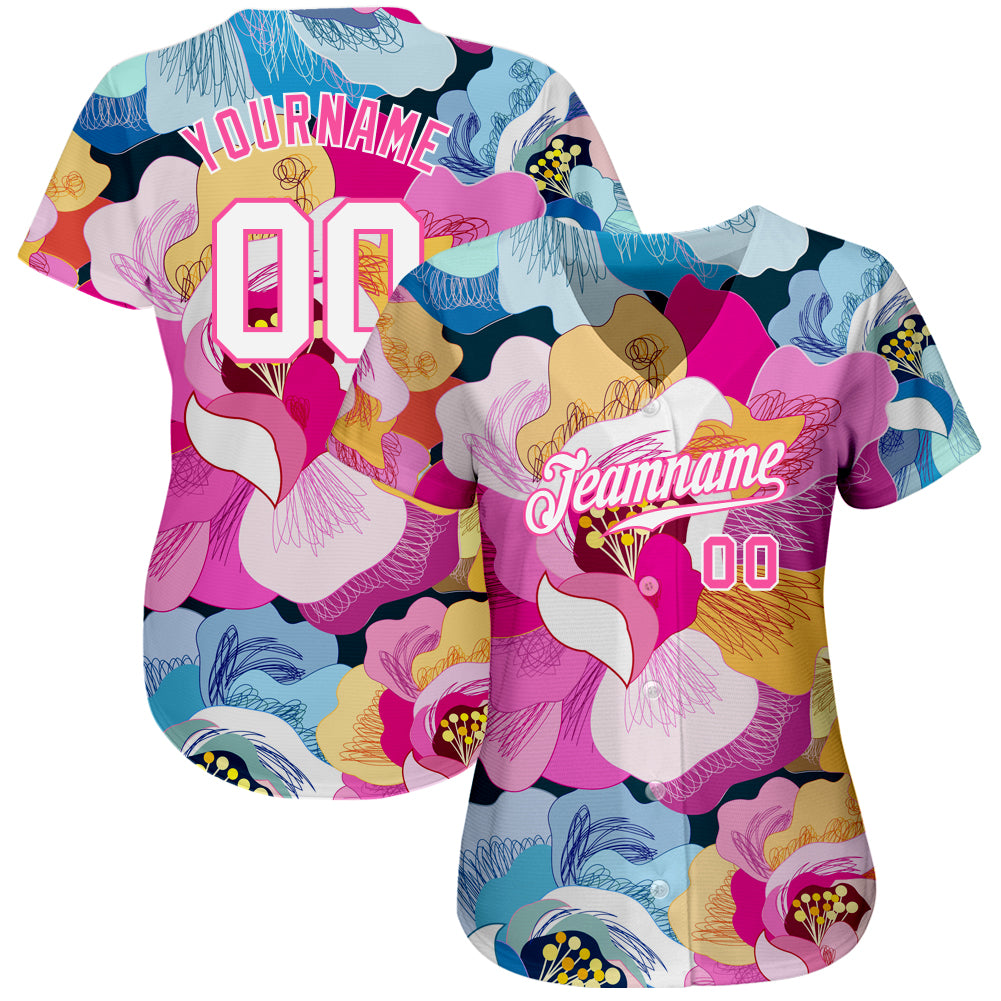 Personalized Pink White-Pink 3D Pattern Design Flowers Authentic Baseball Jersey Team Custom Name and Number Personalized Pink White-Pink 3D Pattern Design Flowers Authentic Baseball Jersey Team Custom Name and Number - Image 2