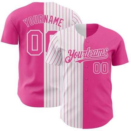 Personalized Pink White-Pink Pinstripe Authentic Split Fashion Baseball Jersey Team Custom Name and Number