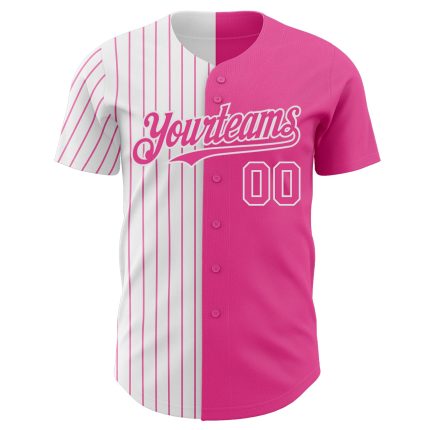 Personalized Pink White-Pink Pinstripe Authentic Split Fashion Baseball Jersey Team Custom Name and Number