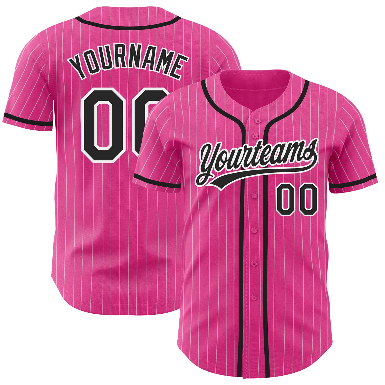 Personalized Pink White Pinstripe Black Authentic Baseball Jersey Team Custom Name and Number