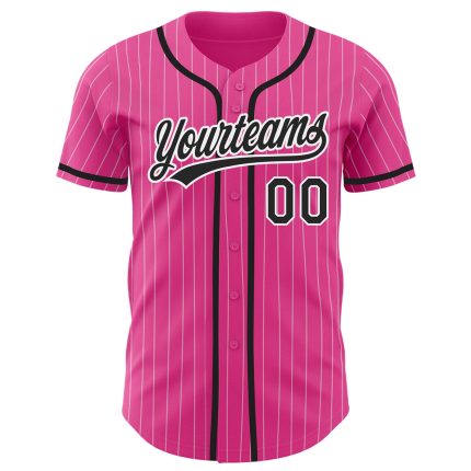 Personalized Pink White Pinstripe Black Authentic Baseball Jersey Team Custom Name and Number