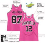Personalized Pink White Pinstripe Black-White Authentic Basketball Jersey Team Custom Name and Number