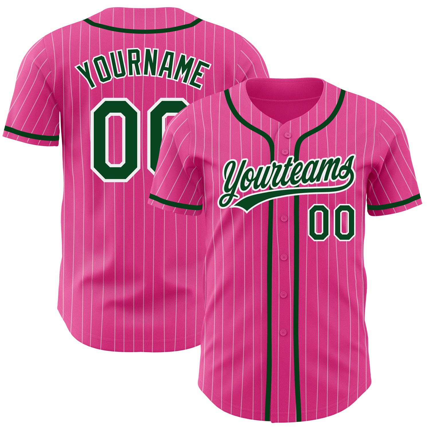 Personalized Pink White Pinstripe Green Authentic Baseball Jersey Team Custom Name and Number