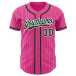 Personalized Pink White Pinstripe Green Authentic Baseball Jersey Team Custom Name and Number