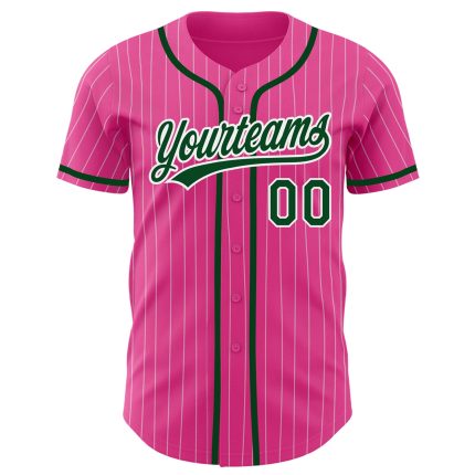 Personalized Pink White Pinstripe Green Authentic Baseball Jersey Team Custom Name and Number