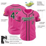 Personalized Pink White Pinstripe Green Authentic Baseball Jersey Team Custom Name and Number