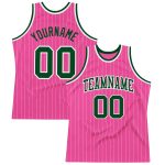 Personalized Pink White Pinstripe Green-White Authentic Basketball Jersey Team Custom Name and Number