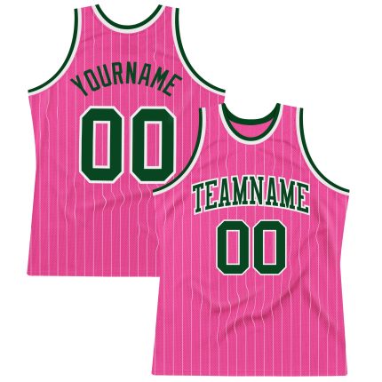 Personalized Pink White Pinstripe Green-White Authentic Basketball Jersey Team Custom Name and Number