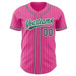 Personalized Pink White Pinstripe Kelly Green Authentic Baseball Jersey Team Custom Name and Number