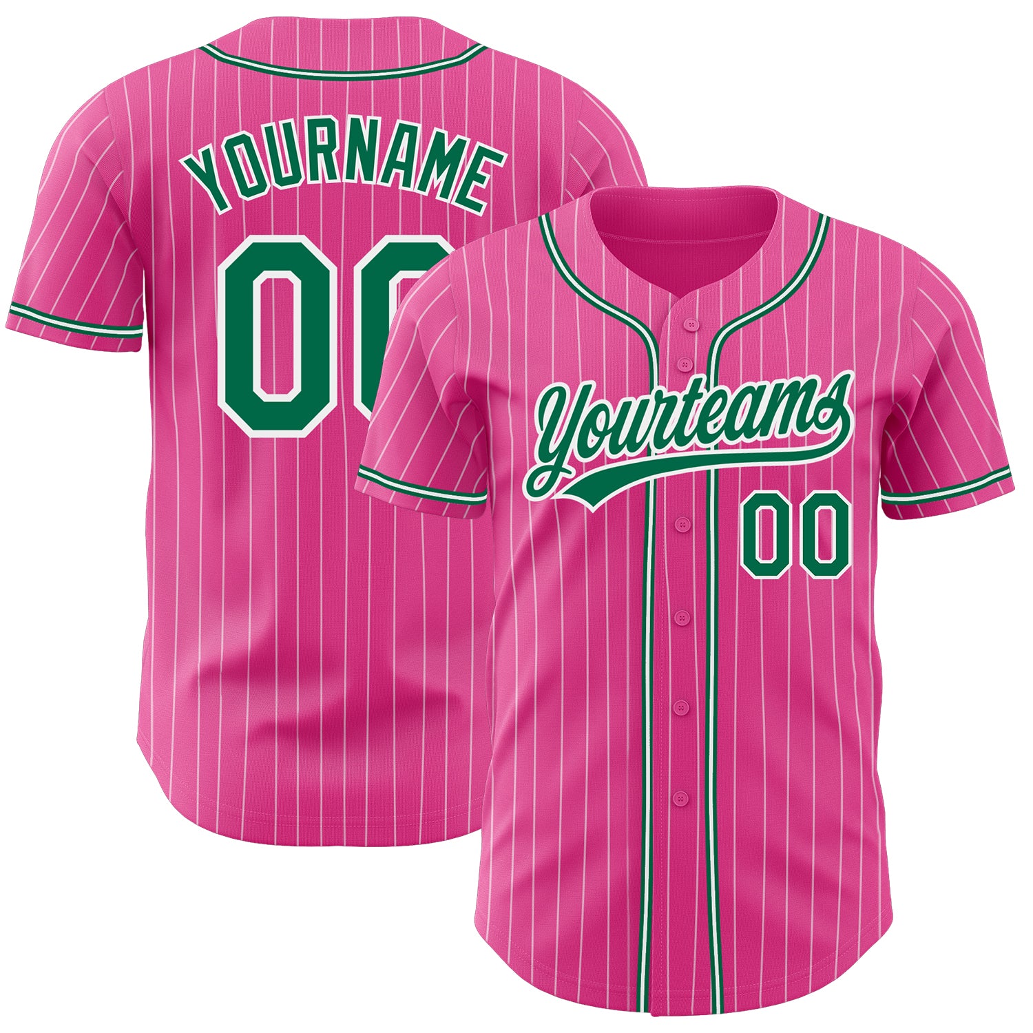Personalized Pink White Pinstripe Kelly Green Authentic Baseball Jersey Team Custom Name and Number