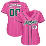 Personalized Pink White Pinstripe Kelly Green-White Authentic Baseball Jersey Team Custom Name and Number