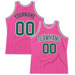 Personalized Pink White Pinstripe Kelly Green-White Authentic Basketball Jersey Team Custom Name and Number