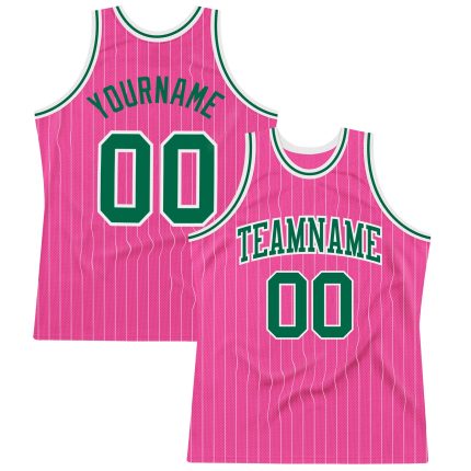 Personalized Pink White Pinstripe Kelly Green-White Authentic Basketball Jersey Team Custom Name and Number