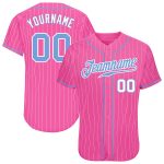 Personalized Pink White Pinstripe Light Blue-White Authentic Baseball Jersey Team Custom Name and Number