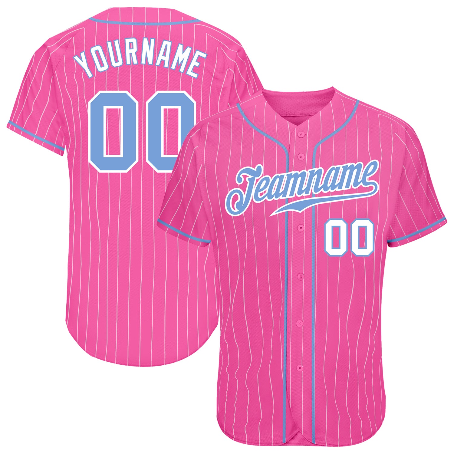 Personalized Pink White Pinstripe Light Blue-White Authentic Baseball Jersey Team Custom Name and Number
