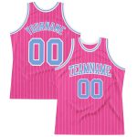 Personalized Pink White Pinstripe Light Blue-White Authentic Basketball Jersey Team Custom Name and Number