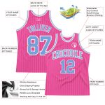 Personalized Pink White Pinstripe Light Blue-White Authentic Basketball Jersey Team Custom Name and Number