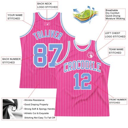 Personalized Pink White Pinstripe Light Blue-White Authentic Basketball Jersey Team Custom Name and Number