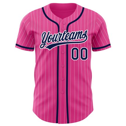 Personalized Pink White Pinstripe Navy Authentic Baseball Jersey Team Custom Name and Number