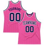 Personalized Pink White Pinstripe Navy-White Authentic Basketball Jersey Team Custom Name and Number