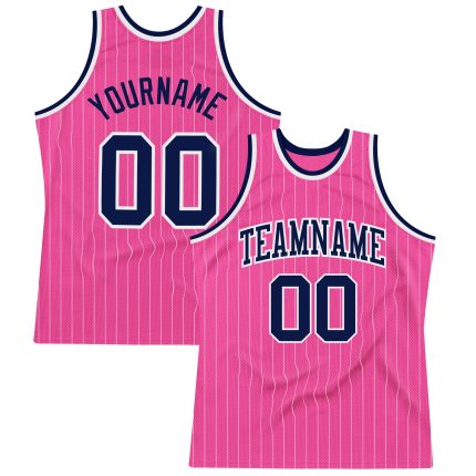 Personalized Pink White Pinstripe Navy-White Authentic Basketball Jersey Team Custom Name and Number