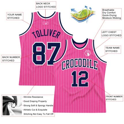 Personalized Pink White Pinstripe Navy-White Authentic Basketball Jersey Team Custom Name and Number
