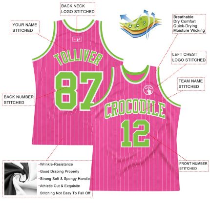 Personalized Pink White Pinstripe Neon Green-White Authentic Basketball Jersey Team Custom Name and Number