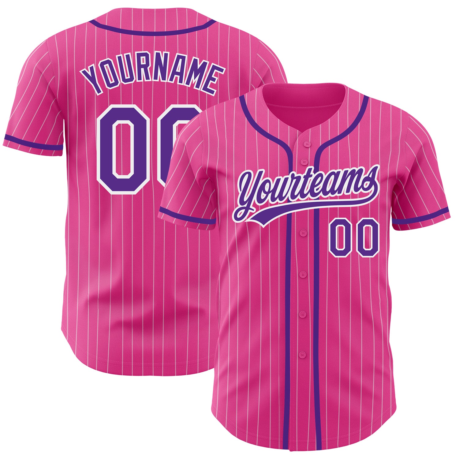 Personalized Pink White Pinstripe Purple Authentic Baseball Jersey Team Custom Name and Number