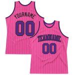Personalized Pink White Pinstripe Purple-Black Authentic Basketball Jersey Team Custom Name and Number