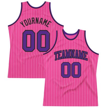 Personalized Pink White Pinstripe Purple-Black Authentic Basketball Jersey Team Custom Name and Number