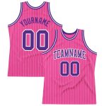 Personalized Pink White Pinstripe Purple-White Authentic Basketball Jersey Team Custom Name and Number