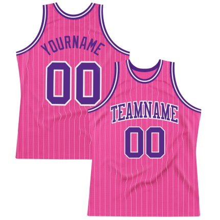 Personalized Pink White Pinstripe Purple-White Authentic Basketball Jersey Team Custom Name and Number