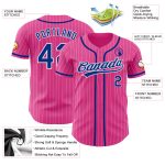 Personalized Pink White Pinstripe Royal Authentic Baseball Jersey Team Custom Name and Number