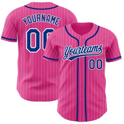 Personalized Pink White Pinstripe Royal Authentic Baseball Jersey Team Custom Name and Number