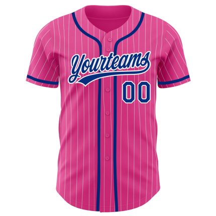 Personalized Pink White Pinstripe Royal Authentic Baseball Jersey Team Custom Name and Number