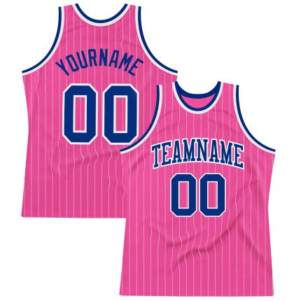Personalized Pink White Pinstripe Royal-White Authentic Basketball Jersey Team Custom Name and Number
