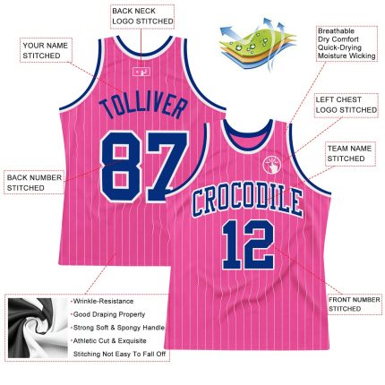 Personalized Pink White Pinstripe Royal-White Authentic Basketball Jersey Team Custom Name and Number
