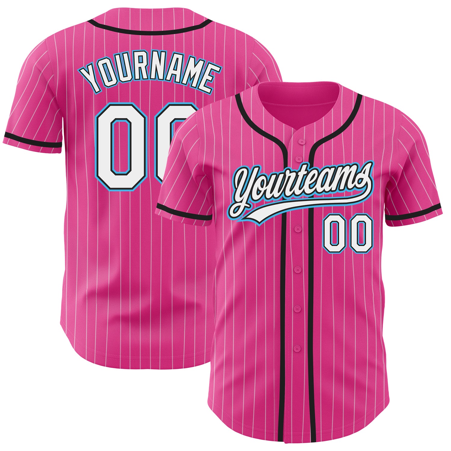 Personalized Pink White Pinstripe Sky Blue Authentic Baseball Jersey Team Custom Name and Number