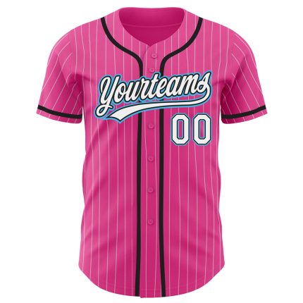 Personalized Pink White Pinstripe Sky Blue Authentic Baseball Jersey Team Custom Name and Number