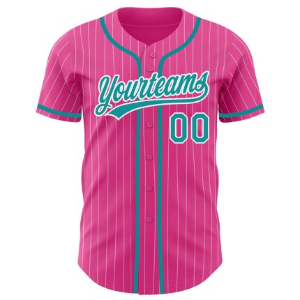 Personalized Pink White Pinstripe Teal Authentic Baseball Jersey Team Custom Name and Number
