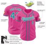Personalized Pink White Pinstripe Teal Authentic Baseball Jersey Team Custom Name and Number