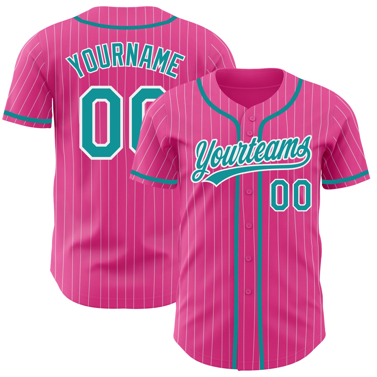 Personalized Pink White Pinstripe Teal Authentic Baseball Jersey Team Custom Name and Number