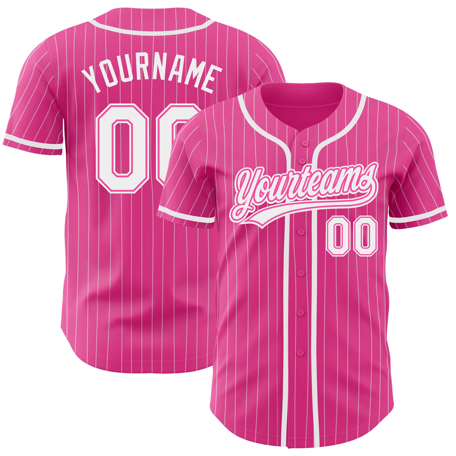 Personalized Pink White Pinstripe White Authentic Baseball Jersey Team Custom Name and Number
