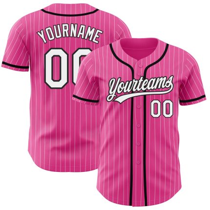 Personalized Pink White Pinstripe White-Black Authentic Baseball Jersey