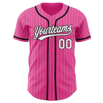 Personalized Pink White Pinstripe White-Black Authentic Baseball Jersey