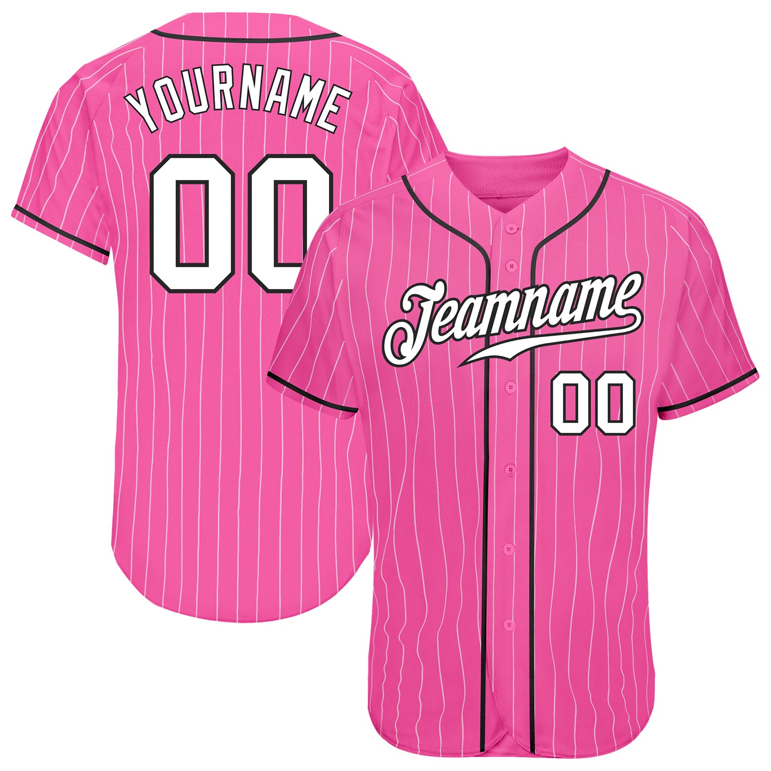 Personalized Pink White Pinstripe White-Black Authentic Baseball Jersey Team Custom Name and Number