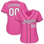 Personalized Pink White Pinstripe White-Black Authentic Baseball Jersey Team Custom Name and Number