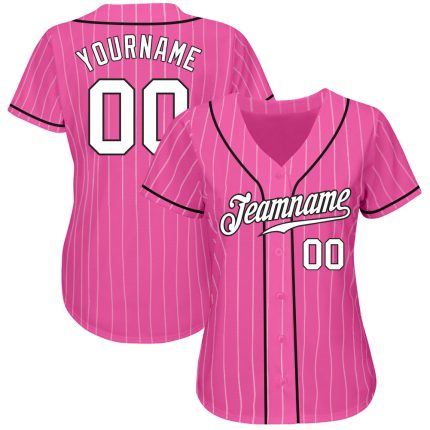 Personalized Pink White Pinstripe White-Black Authentic Baseball Jersey Team Custom Name and Number